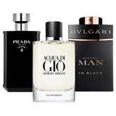 3 Perfume Set: Bvlgari In Black, Giorgio Armani Acqua Di Gio, y L'Homme Prada Intense 100ml