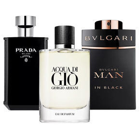3 Perfume Set: Bvlgari In Black, Giorgio Armani Acqua Di Gio, y L'Homme Prada Intense 100ml