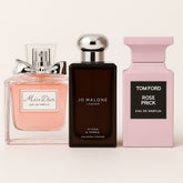 Dior miss dior parfum 125ml, Jo Malone London Myrrh & Tonka 100ml, Tom Ford rose Prick 100ml